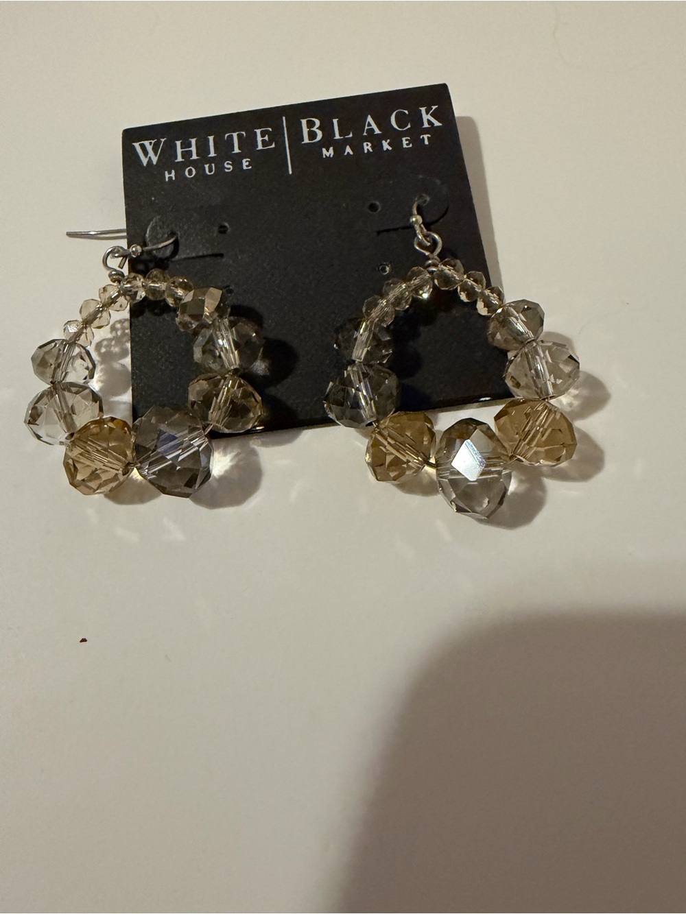 White House Black Market Champagne and Clear Beaded Hoop Earrings